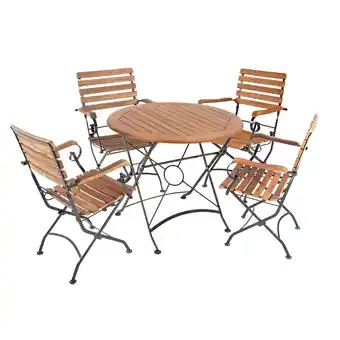 Netto Marken-Discount Tischgruppe WIEN Set 14 5-tlg Garten Sitzgruppe Outdoor Braun Holz Metall Möbel Angebot