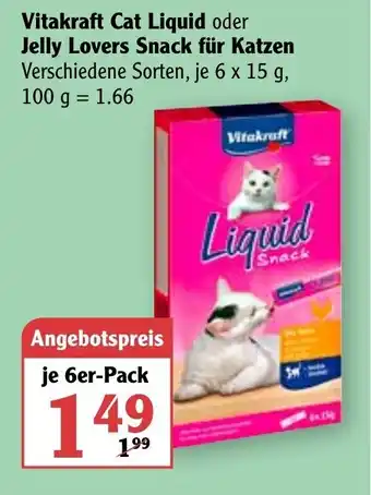 Globus Vitakraft Cat Liquid oder Jelly Lovers Snack für Katzen Angebot