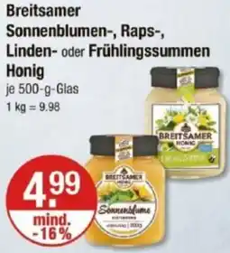 V Markt Breitsamer Sonnenblumen-, Raps-, Linden- oder Frühlingssummen Honig Angebot