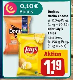 REWE Doritos Nacho Cheese oder Lay’s Chips gesalzen Angebot