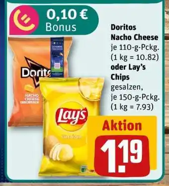 REWE Doritos Nacho Cheese oder Lay’s Chips gesalzen Angebot