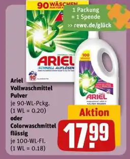 REWE Ariel Vollwaschmittel Pulver oder Colorwaschmittel flüssig Angebot