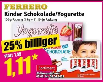 Norma kinder Schokolade Yogurette Angebot
