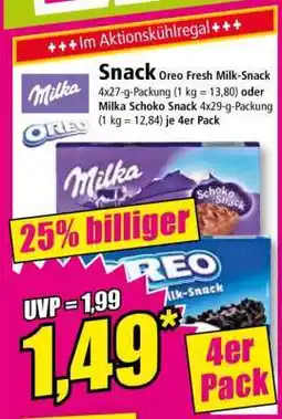 Norma Snack Oreo Fresh Milk-Snack oder Milka Schoko Snack Angebot