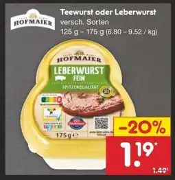 Netto Marken-Discount Teewurst oder Leberwurst Angebot