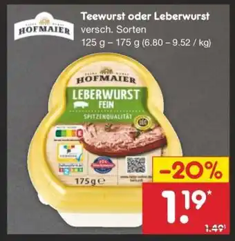 Netto Marken-Discount Teewurst oder Leberwurst Angebot