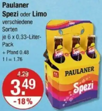 V Markt Paulaner Spezi oder Limo Angebot