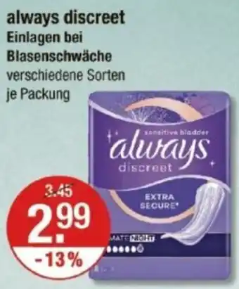 V Markt always discreet Einlagen bei Blasenschwäche Angebot