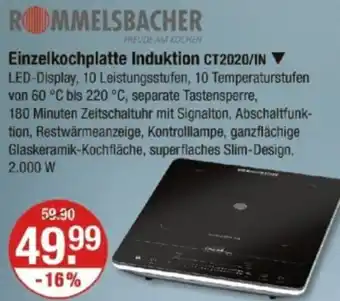 V Markt ROMMELSBACHER Einzelkochplatte Induktion CT2020/IN Angebot