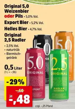 Thomas Philipps Original 5,0 weizenbier oder pils, export bier, helles bier, 2,5 radler Angebot