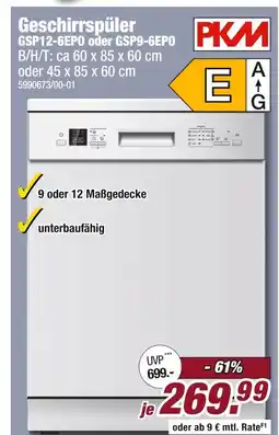 Poco Pkm geschirrspüler gsp12-6epo oder gsp9-6epo Angebot