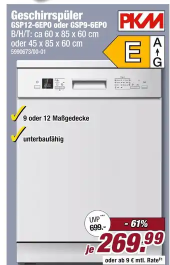 Poco Pkm geschirrspüler gsp12-6epo oder gsp9-6epo Angebot