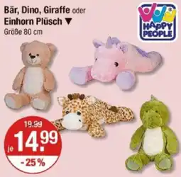 V Markt HAPPY PEOPLE Bär, Dino, Giraffe oder Einhorn Plüsch Angebot