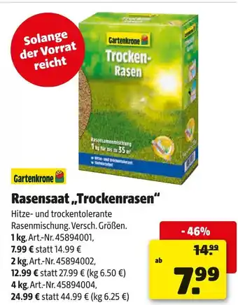 Hagebau Gartenkrone rasensaat „trockenrasen“ Angebot