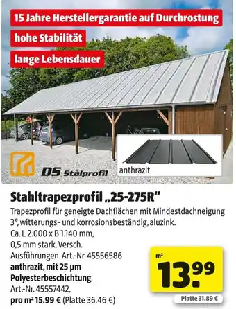 Hagebau Ds stålprofil stahltrapezprofil „25-275r“ Angebot