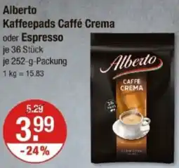 V Markt Alberto Kaffeepads Caffé Crema oder Espresso Angebot