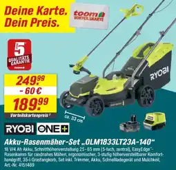 toom Baumarkt RYOBI ONE+ Akku-Rasenmäher-Set „OLM1833LT23A-140" Angebot