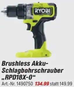 toom Baumarkt RYOBI Brushless Akku Schlagbohrschrauber „RPD18X-0" Angebot