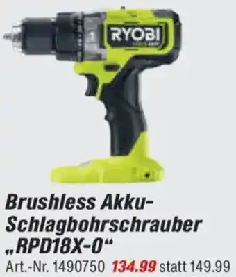 toom Baumarkt RYOBI Brushless Akku Schlagbohrschrauber „RPD18X-0" Angebot