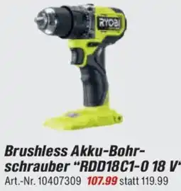 toom Baumarkt RYOBI Brushless Akku Bohrschrauber ,,RDD18C1-0 18 V" Angebot
