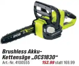 toom Baumarkt RYOBI Brushless Akku Kettensäge „OCS1830" Angebot