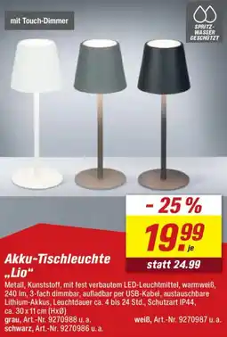 toom Baumarkt Akku-Tischleuchte ,,Lio" Angebot