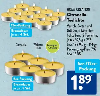 Aldi Süd HOME CREATION Citronella Teelichte Angebot