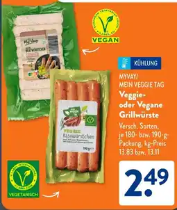 Aldi Süd MYVAY/ MEIN VEGGIE TAG Veggie- oder Vegane Grillwürste Angebot