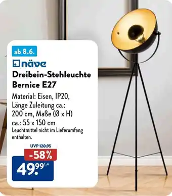 Aldi Süd näve Dreibein-Stehleuchte Bernice E27 Angebot