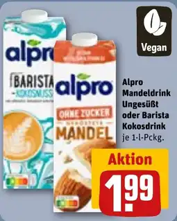 REWE Alpro Mandeldrink Ungesüßt oder Barista Kokosdrink Angebot