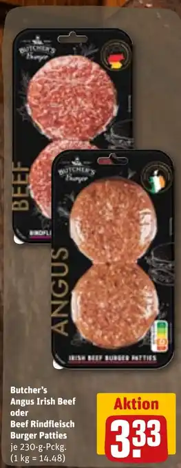 REWE Butcher's Angus Irish Beef oder Beef Rindfleisch Burger Patties Angebot