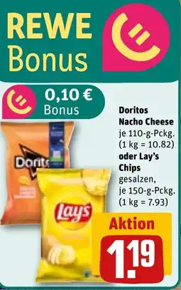 REWE Doritos Nacho Cheese o. Lay's Chips Angebot