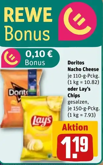 REWE Doritos Nacho Cheese o. Lay's Chips Angebot