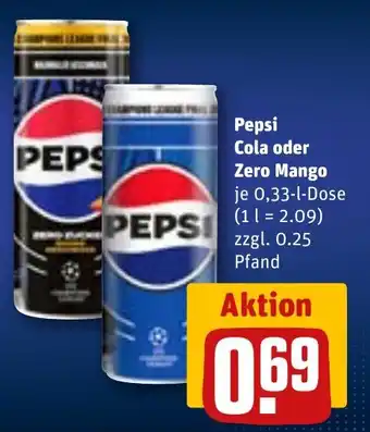 REWE Pepsi Cola oder Zero Mango Angebot