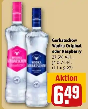 REWE Gorbatschow Wodka Original oder Raspberry 37,5% Vol., Angebot