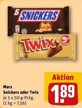 REWE Mars Snickers oder Twix Angebot