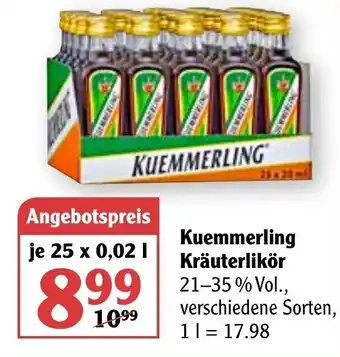 Globus Kuemmerling Kräuterlikör 25x0,02L Angebot