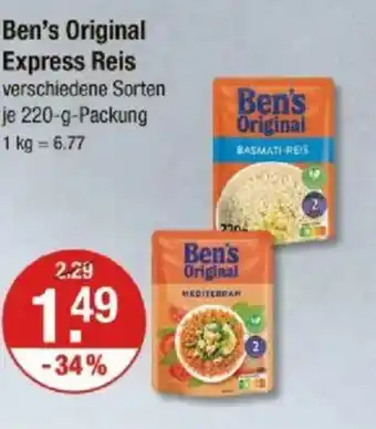 V Markt Ben's Original Express Reis Angebot