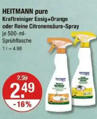 V Markt HEITMANN pure Kraftreiniger Essig+Orange oder Reine Citronensäure-Spray Angebot