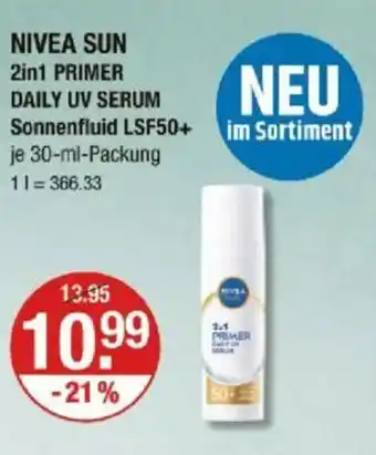 V Markt NIVEA SUN 2in1 PRIMER DAILY UV SERUM Sonnenfluid LSF50+ Angebot