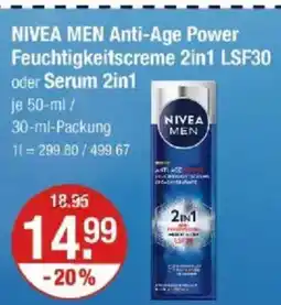 V Markt NIVEA MEN Anti-Age Power Feuchtigkeitscreme 2in1 LSF30 Angebot