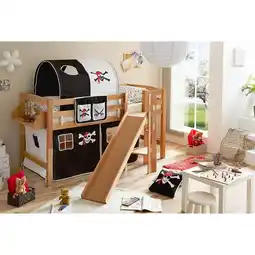 Netto Marken-Discount TiCAA Hochbett mit Rutsche Podestbett Tino Buche Natur Motiv, teilbar mit Farbauswahl Angebot