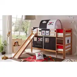 Netto Marken-Discount TiCAA Etagenbett mit Rutsche Lupo Buche Natur Motiv Angebot