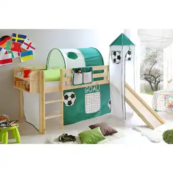 Netto Marken-Discount TiCAA Rutschbett mit Turm Kasper Kiefer Natur GOAL inkl. Vorhang Angebot
