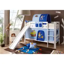 Netto Marken-Discount TiCAA Etagenbett mit Rutsche Lupo Buche massiv Weiß Motiv Angebot