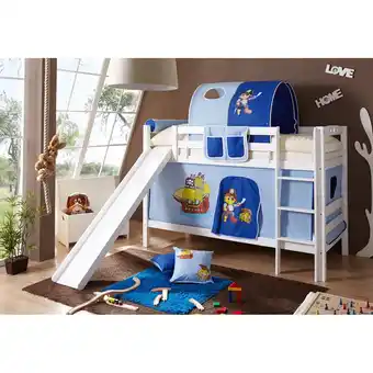 Netto Marken-Discount TiCAA Etagenbett mit Rutsche Lupo Buche massiv Weiß Motiv Angebot