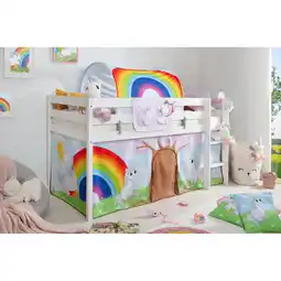 Netto Marken-Discount TiCAA Hochbett Einhorn Rainbow inkl. Zubehör Kiefer weiß Angebot