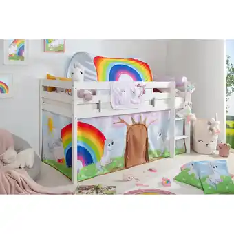 Netto Marken-Discount TiCAA Hochbett Einhorn Rainbow inkl. Zubehör Kiefer weiß Angebot