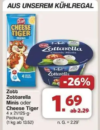 Famila Nord Ost Zott Zottarella Minis oder Cheese Tiger Angebot