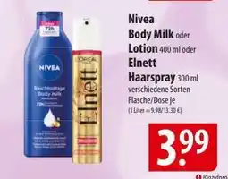 Famila Nord Ost Nivea Body Milk oder Lotion 400 ml oder Elnett Haarspray 300 ml Angebot